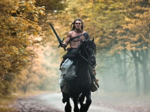 Sexy Warrior on a Black Horse
